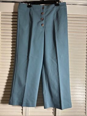 High Waist Wide Leg Button-Front Pants - Dusty Teal